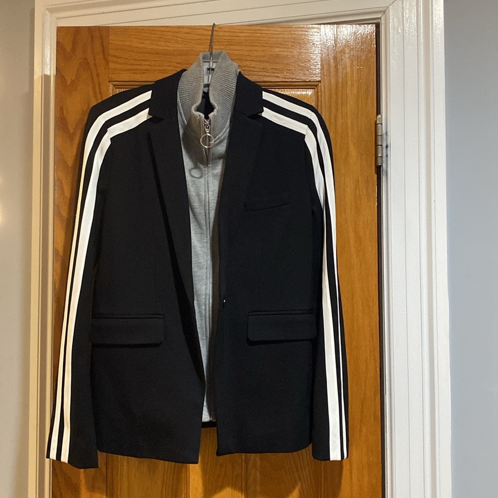 Central Park West Black Blazer with White Stripes